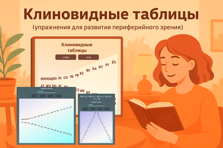 7 эффективных упражнений для развития периферийного зрения, на клиновидных таблицах